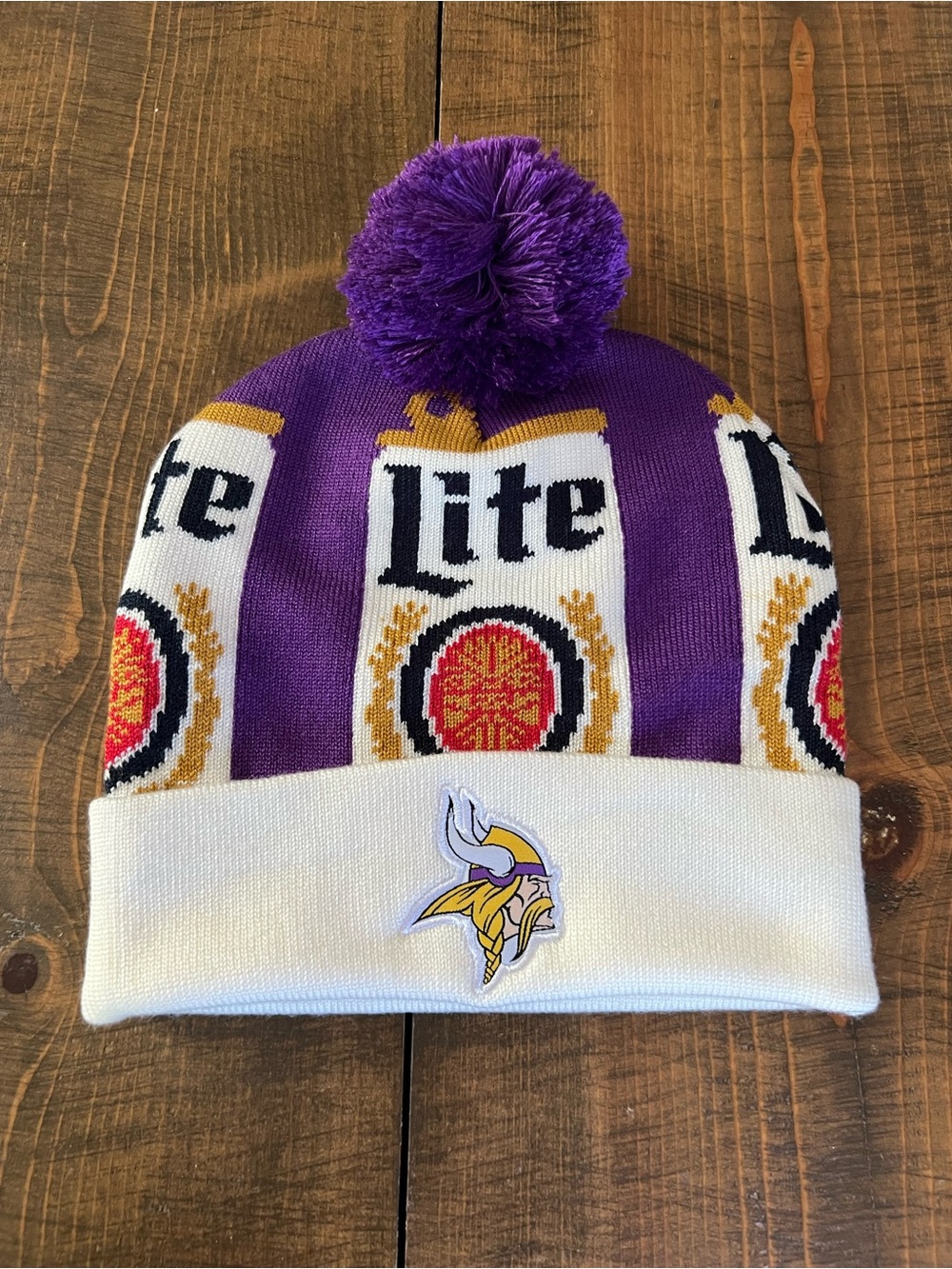 Vintage Minnesota Vikings x Miller Lite Pom Beanie Knit Hat